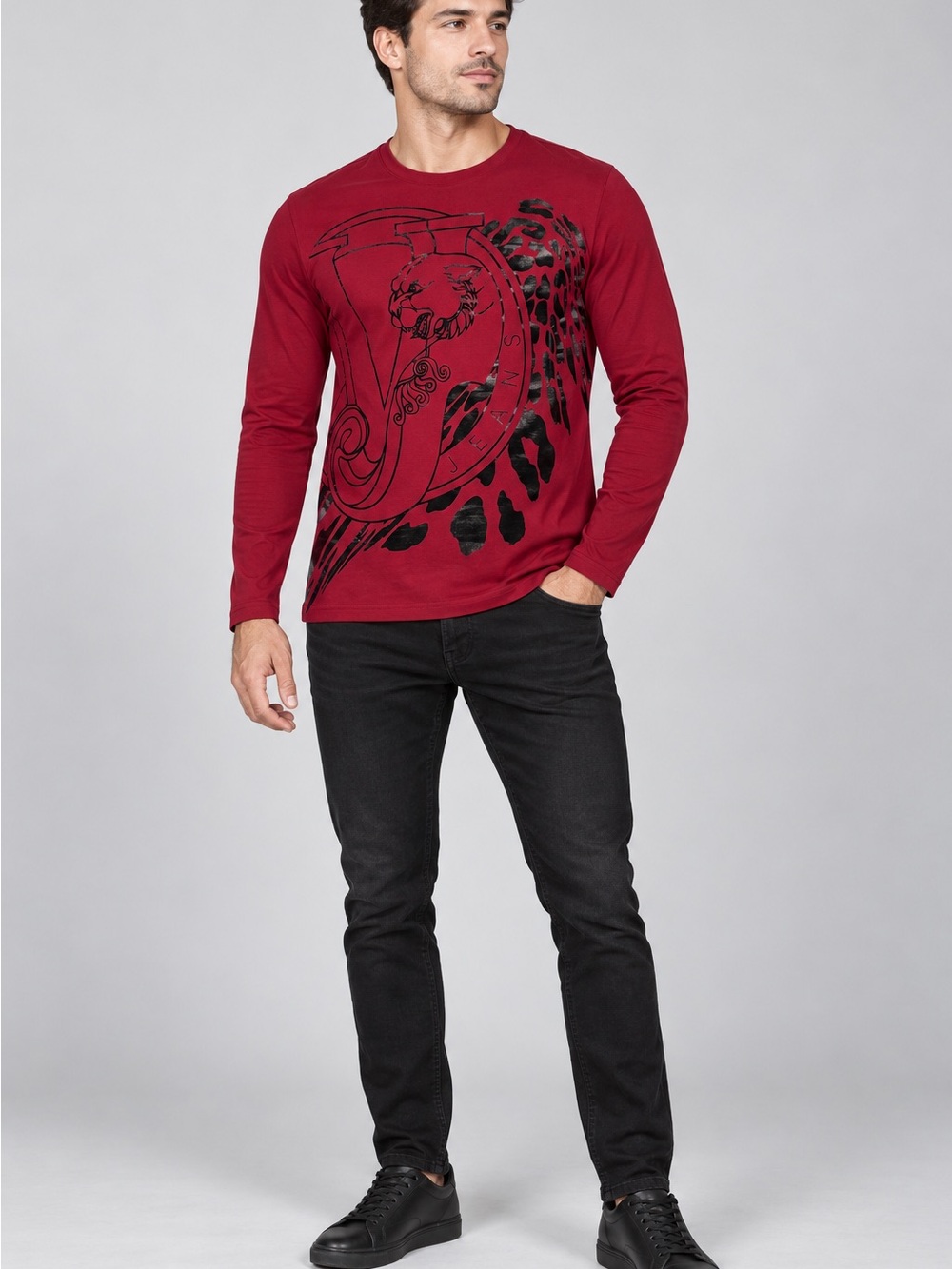 Versace Jeans Men’s Burgundy Tiger VJ Graphic Long Sleeve Shirt – M – NWOT